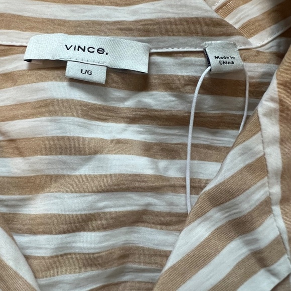 NWT Vince  Coastal Stripe Shaped-Collar Shirt size large tan and white stripe - Picture 4 of 6